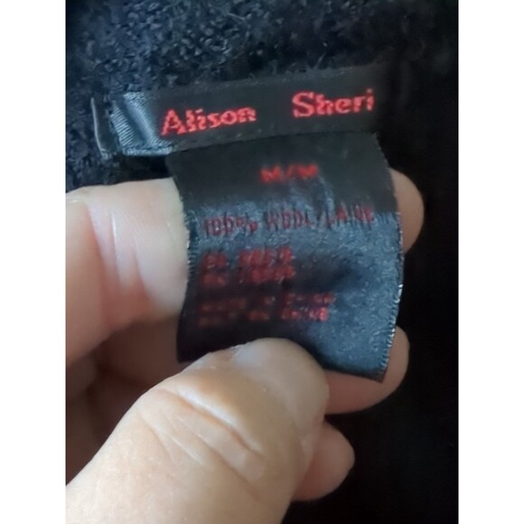 Vintage ALISON SHERI Sz M Black Boiled Wool Witchy Whimsy Goth Boho Cardigan EUC - Picture 10 of 12